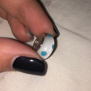 Pandora white and blue dotted charm